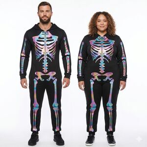 🌈 Tipsy Elves Iridescent Skeleton Jumpsuit Unisex Rave Festival Fit 1X